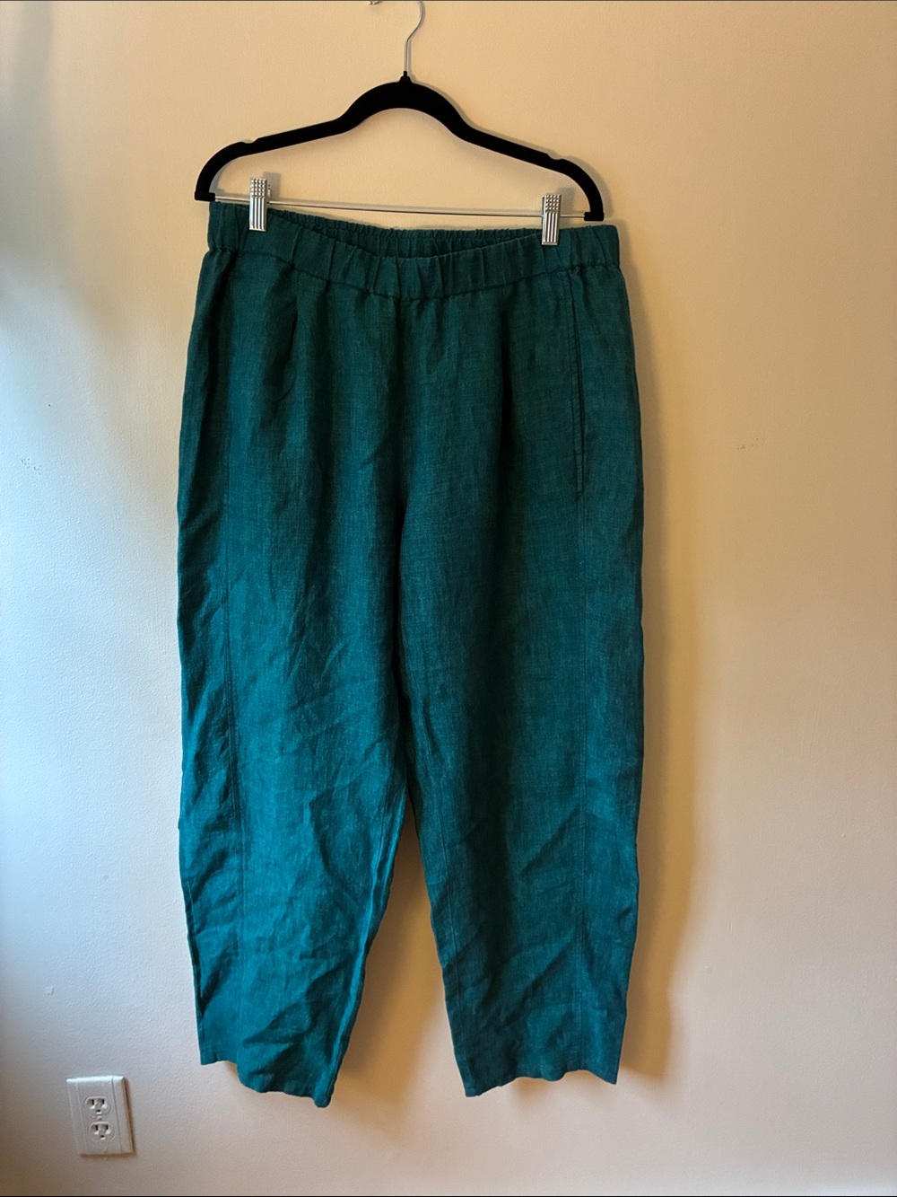Eileen Fisher 100% Organic Linen teal pants